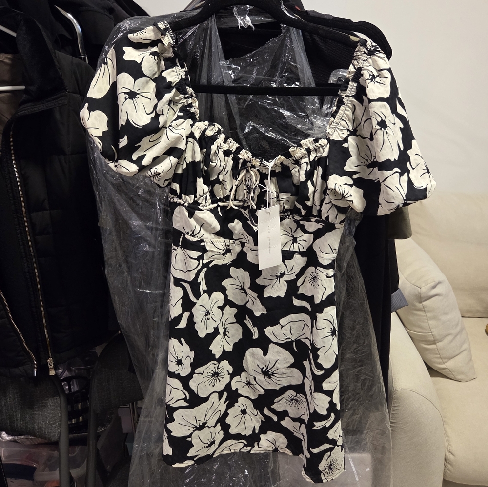 Lush Black and White Floral Dress
